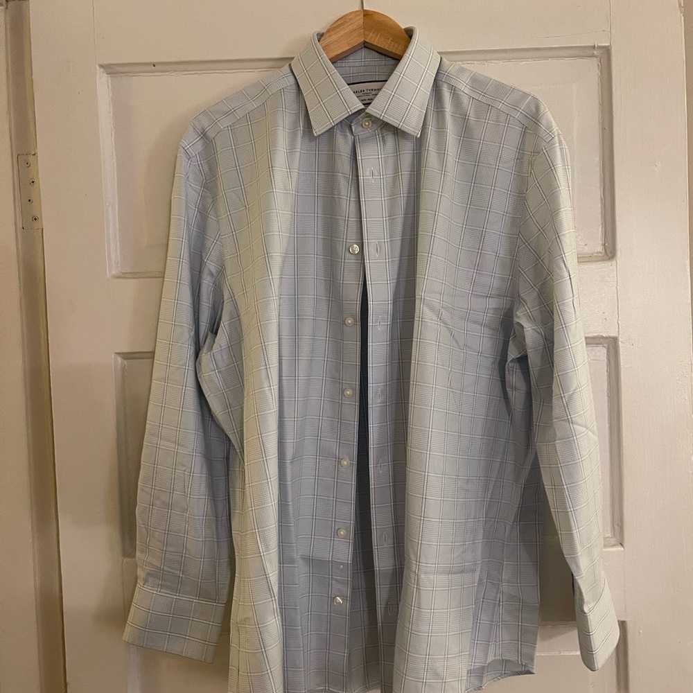 Charles Tyrwhitt Non-Iron Twill Prince of Wales Check Shirt - Light Blue